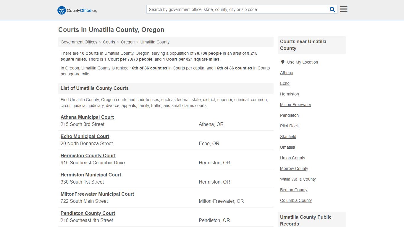 Courts - Umatilla County, OR (Court Records & Calendars)